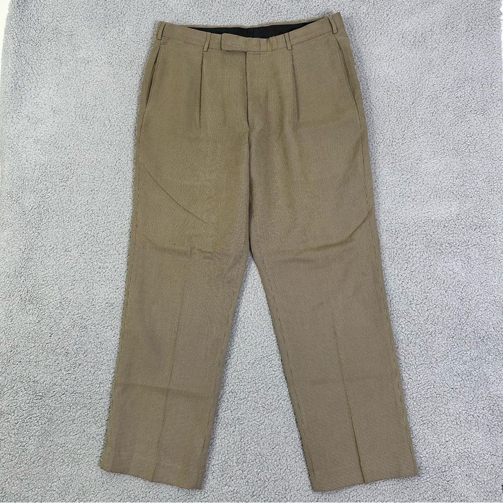 Reaction Kenneth‎ Cole Dress Pants Men 36x30 Tan Houndstooth Pleated Slacks